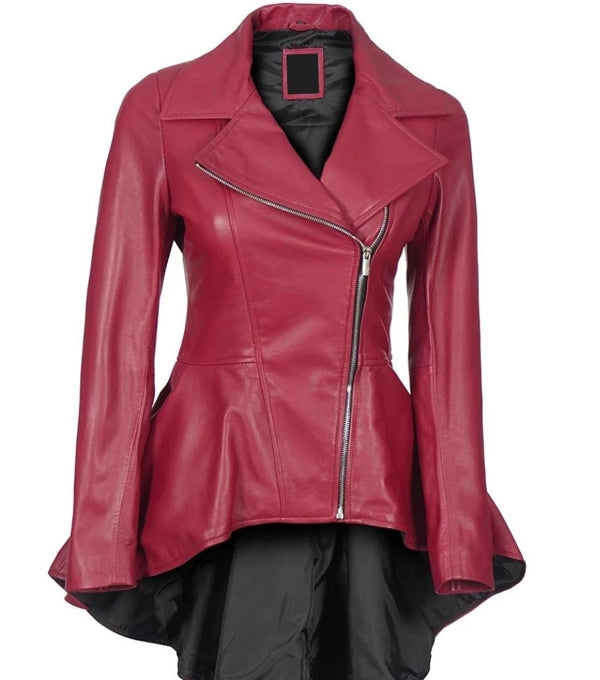 Womens Pink Peplum Leather Jacket