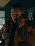 Bob Exley Tracker yellow and black puffer jacket close-up front view
