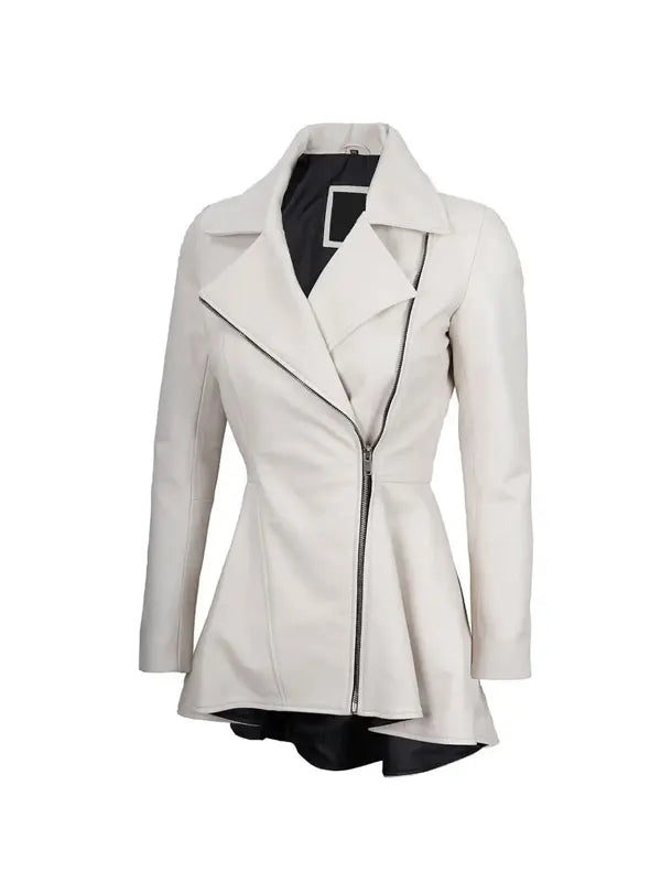 Womens White Peplum Leather Jacket