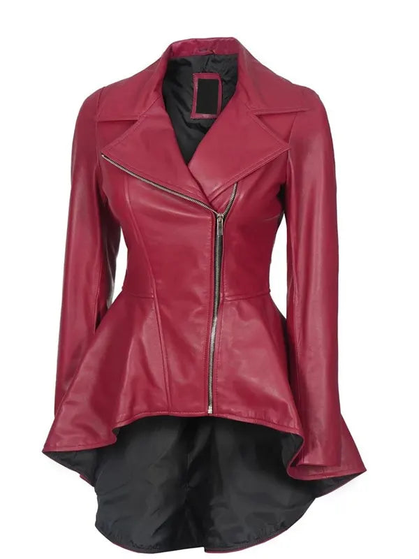 Womens Pink Peplum Leather Jacket