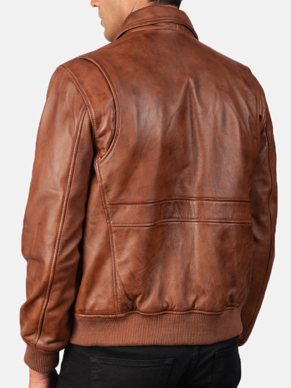 Big Flap Pockets Men’s Leather Bomber Jacket