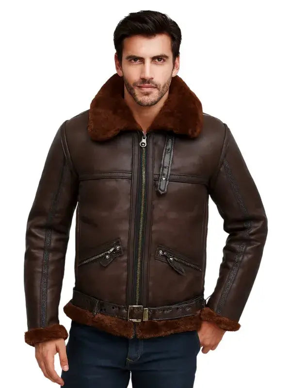Men Aviator Bomber Leather Jacket