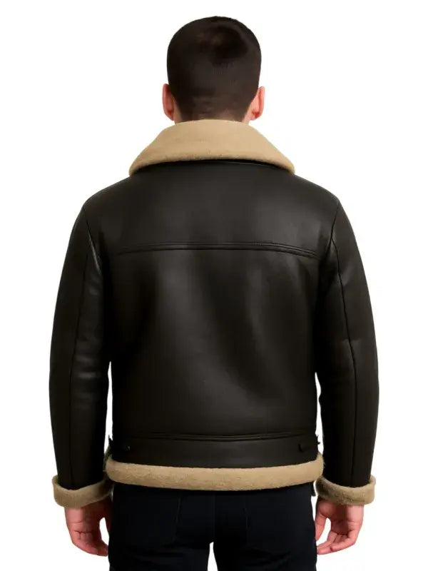 Men Black B3 Bomber Shearling Leather Jacket