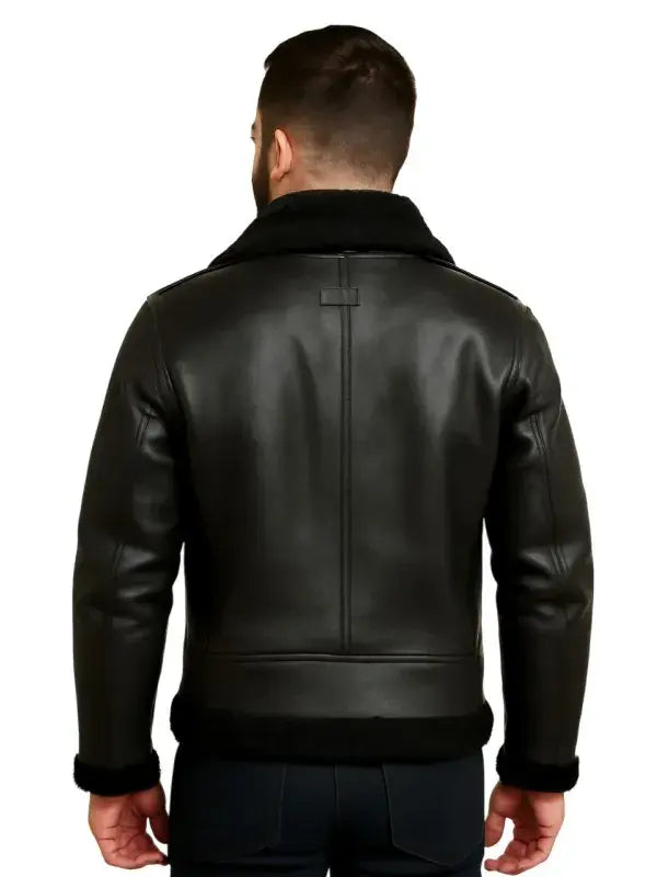 Men Shearling Black Biker Jacket