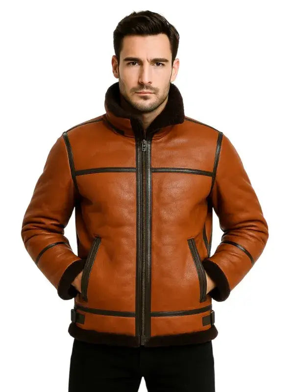 B3 Men’s Sheepskin Brown Shearling Jacket