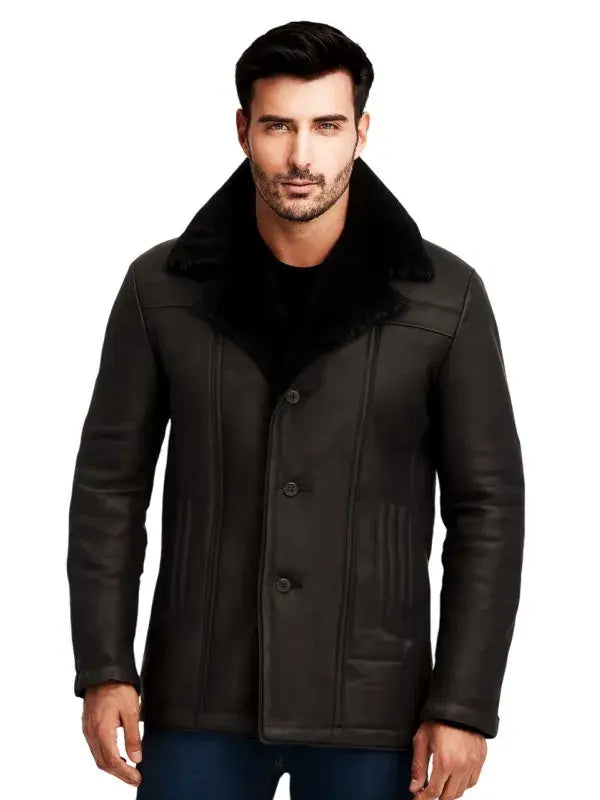 Men Black Shearling Biker Jacket