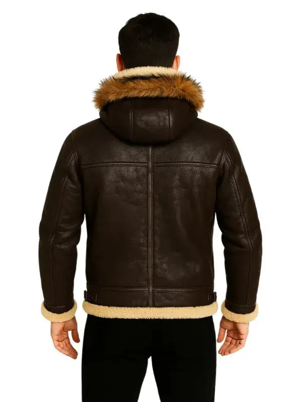 Men's B3 Dark Brown Shearling Hooded Jacket