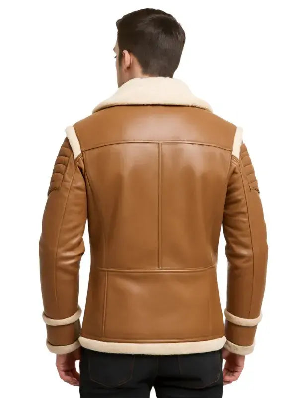 Brown Shearling-Lined Leather Aviator Jacket