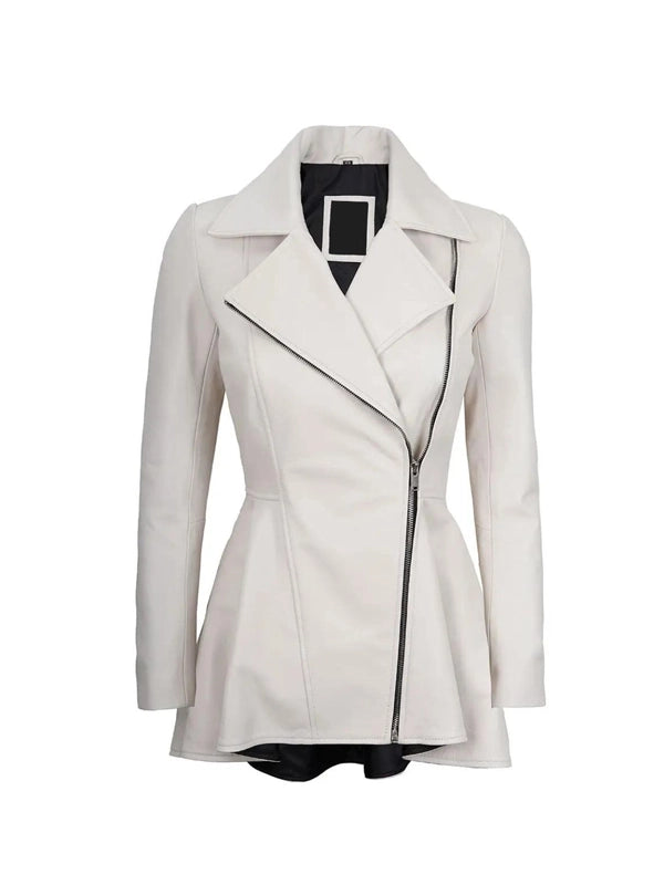 Womens White Peplum Leather Jacket