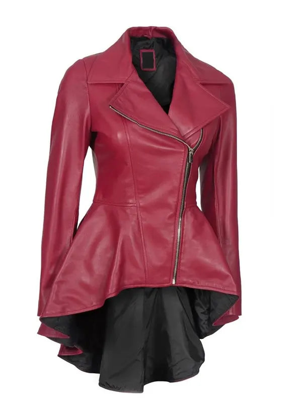Womens Pink Peplum Leather Jacket