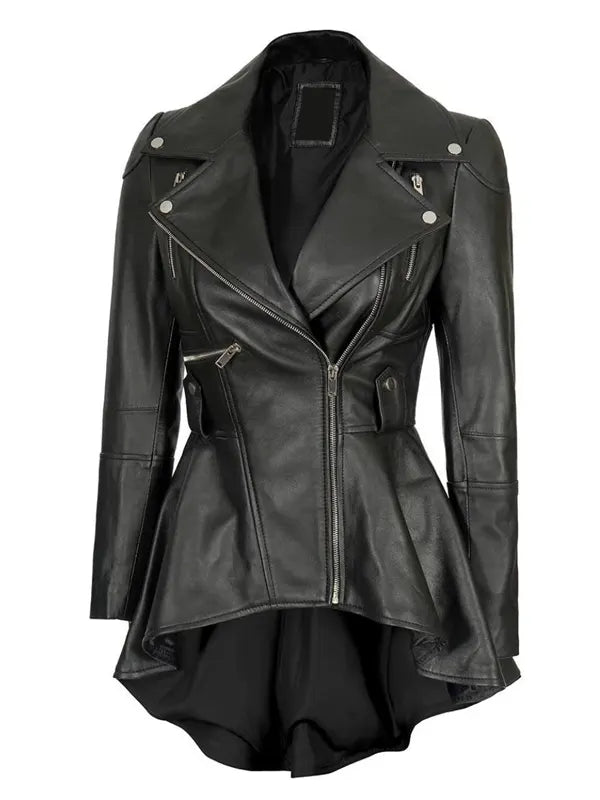 Womens Black Leather Peplum Jacket