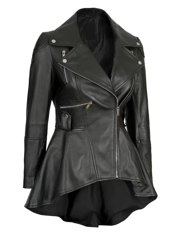 Womens Black Leather Peplum Jacket