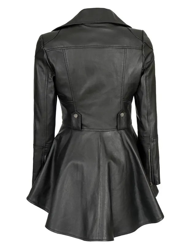 Womens Black Leather Peplum Jacket