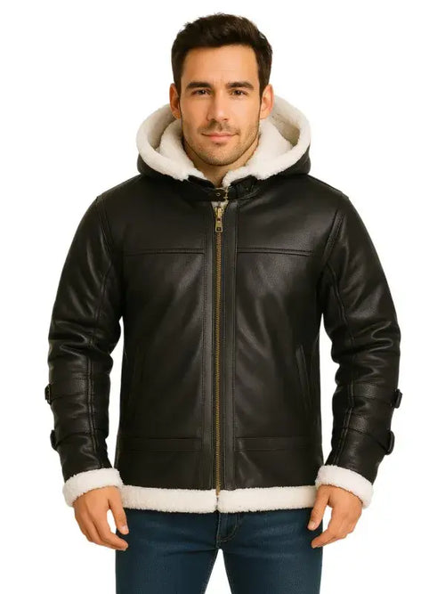B3 Bomber Shearling Black Hoodie Jacket