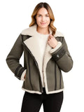 Women’s Shearling Grey Motorcycle Leather Jacket