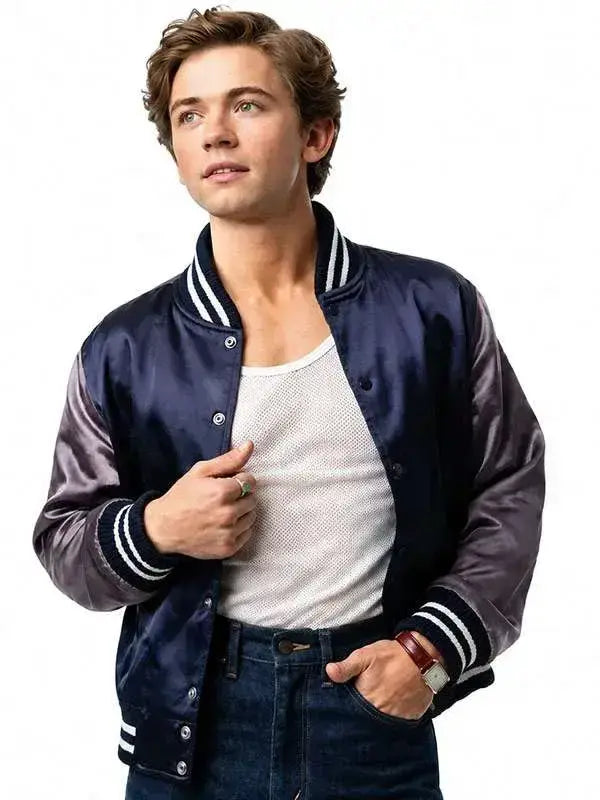 Flat lay of The Shards Igby Rigney varsity jacket showing front panels, cuffs, and hem