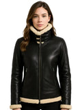 Woman’s Black Shearling Bomber Leather Jacket