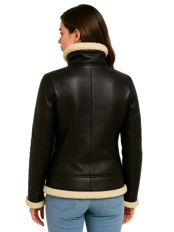 Woman’s Black Shearling Bomber Leather Jacket