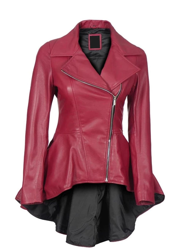 Womens Pink Peplum Leather Jacket