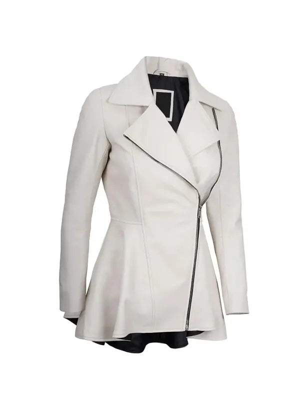 Womens White Peplum Leather Jacket