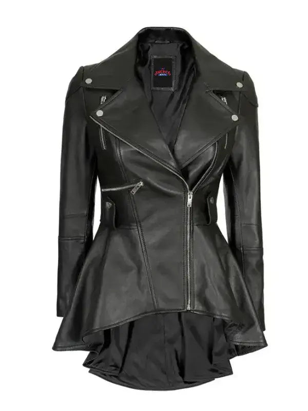 Womens Black Leather Peplum Jacket