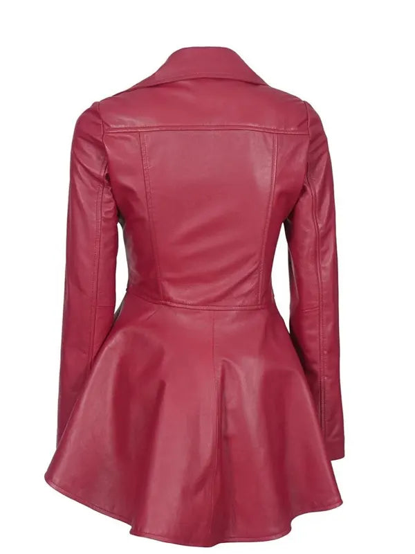 Womens Pink Peplum Leather Jacket