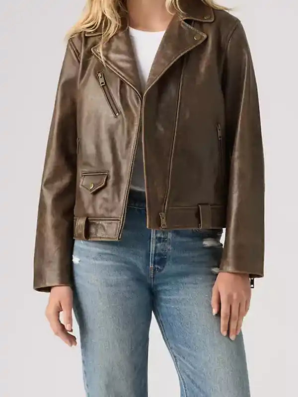 Brown Genuine Leather Moto Jacket