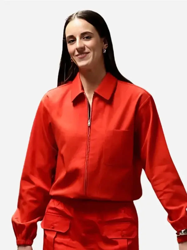 Caitlin Clark AT&T WNBA All-Star Game 2026 red utility jacket side view