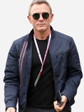 Daniel Craig No Time To Die navy blue bomber jacket front view
