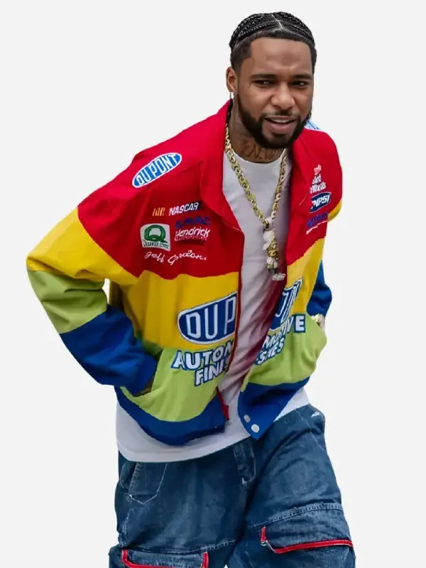Jeff Gordon NASCAR DuPont twill racing jacket front view multicolor