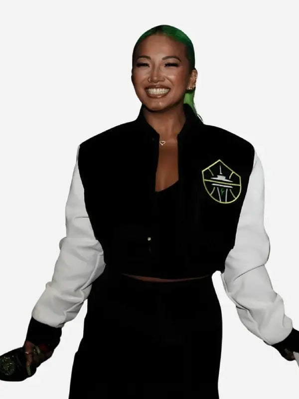 Kayce Kirihara Seattle Storm 2026 jacket side pose black and white