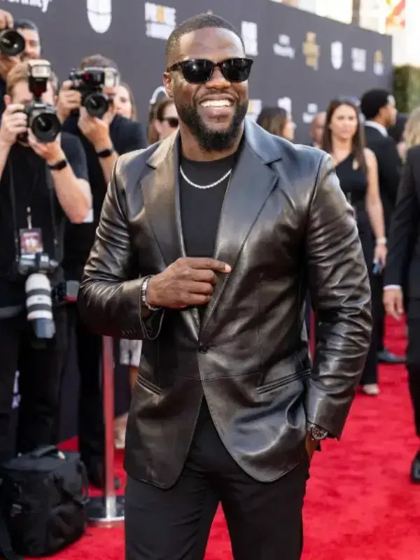 Kevin Hart inspired New York City premiere outfit featuring a sleek black leather blazer
