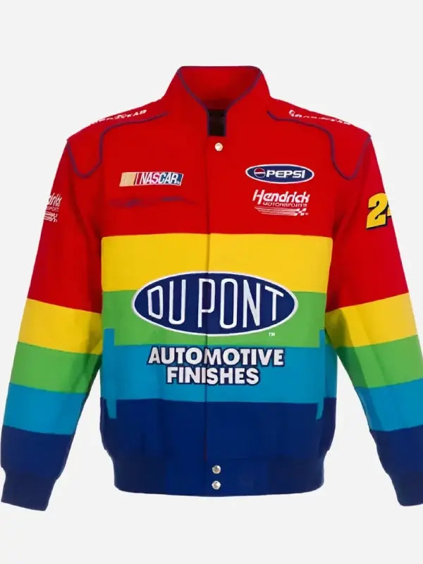 Key Glock style multicolor racing jacket with Pepsi and DuPont patches