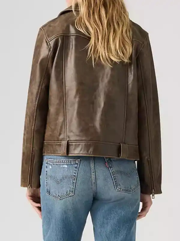 Brown Genuine Leather Moto Jacket