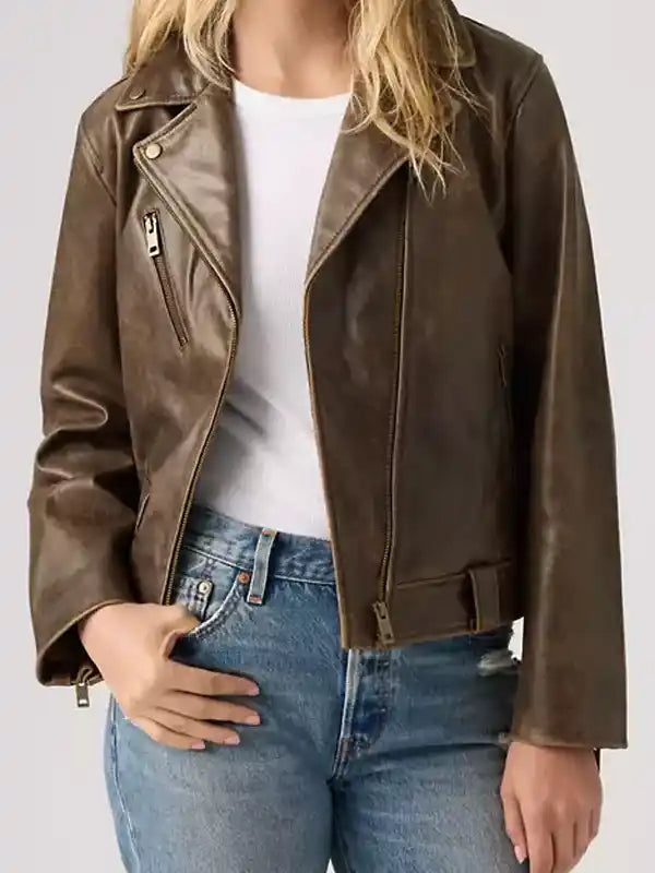 Brown Genuine Leather Moto Jacket
