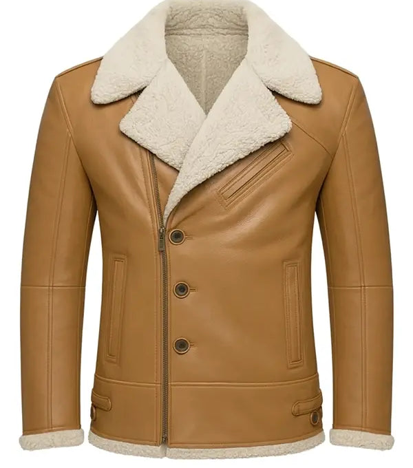 Mens Classic Tan Shearling Aviator Jacket