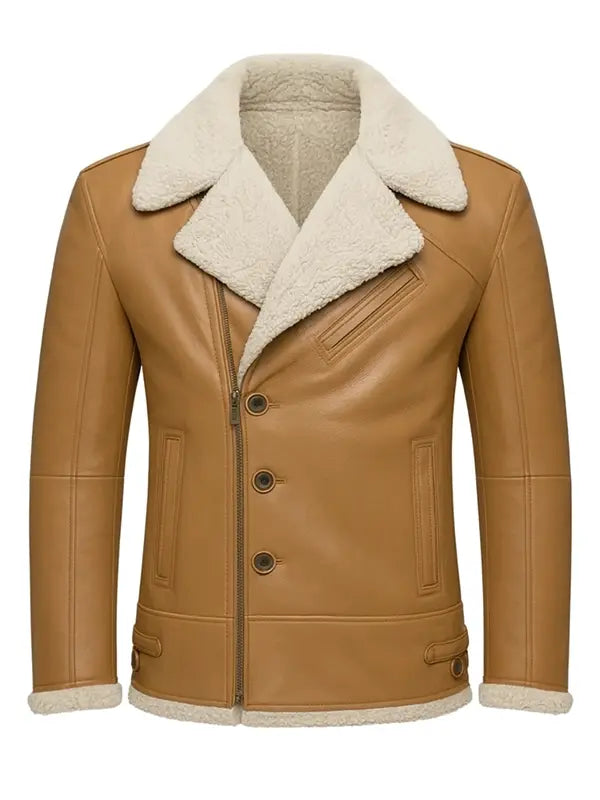 Mens Classic Tan Shearling Aviator Jacket