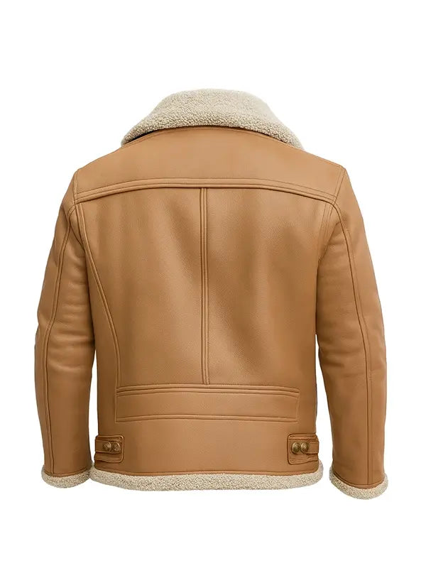 Mens Classic Tan Shearling Aviator Jacket