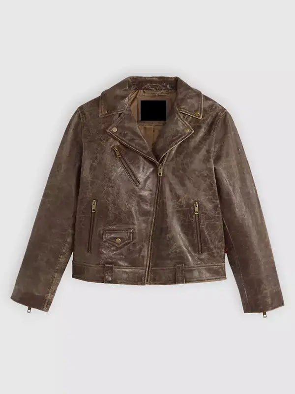 Brown Genuine Leather Moto Jacket