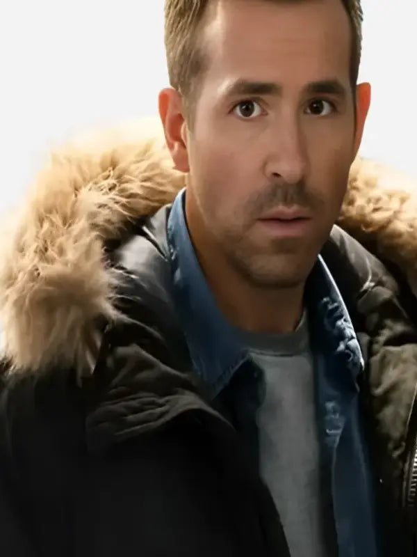 Ryan Reynolds Mayday parka jacket fur-lined collar closeup