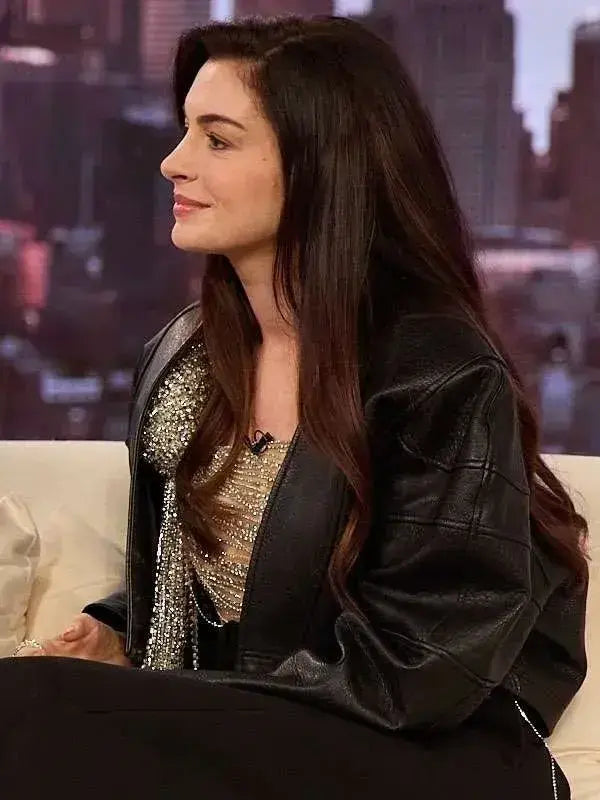 The Drew Barrymore Show 2026 Anne Hathaway inspired jacket with a chic cropped silhouette