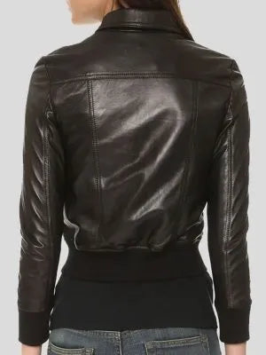 Women's Black Leather Bomber Jacket