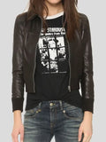 Women's Black Leather Bomber Jacket
