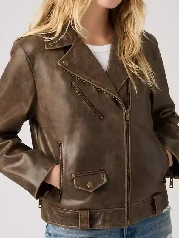 Brown Genuine Leather Moto Jacket