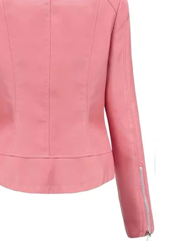 Womens Studded Pink Leather Jacket