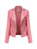 Womens Studded Pink Leather Jacket