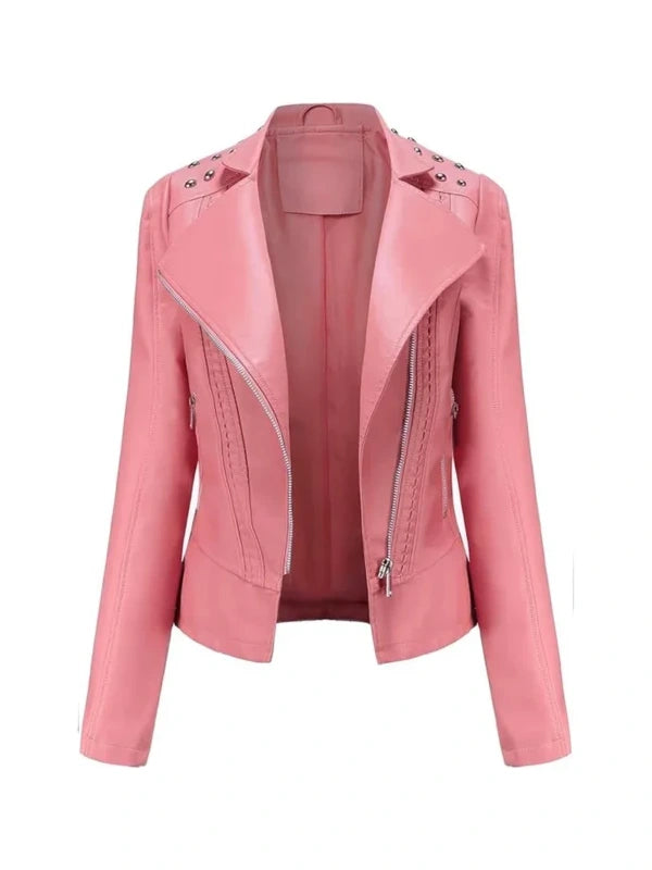 Womens Studded Pink Leather Jacket