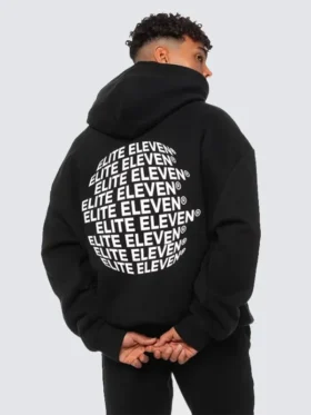 The Elite Eleven Community Black Hoodie designed for a modern athletic look.