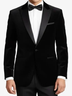 Mens Black Peak Velvet Tuxedo