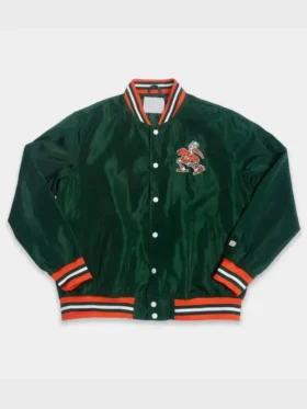 Retro Sebastian Bomber Jacket featuring the classic Miami Hurricanes mascot.